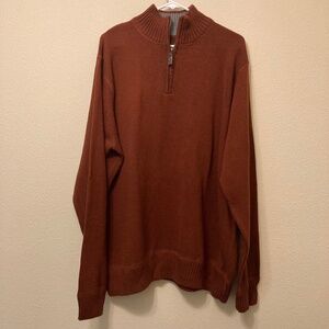 NWT Eddie Bauer men's zip-neck sweater in rust/cayenne, 100% cotton, size XXL